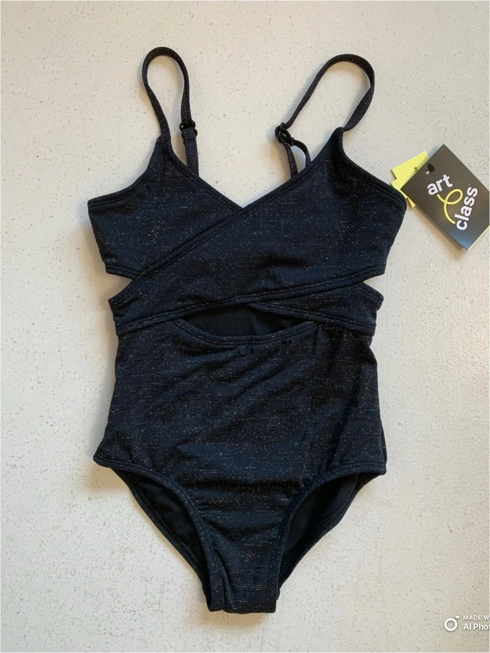 Art Class Black & Gold Cutout One Piece Swimsuit Girls Size XS NWT